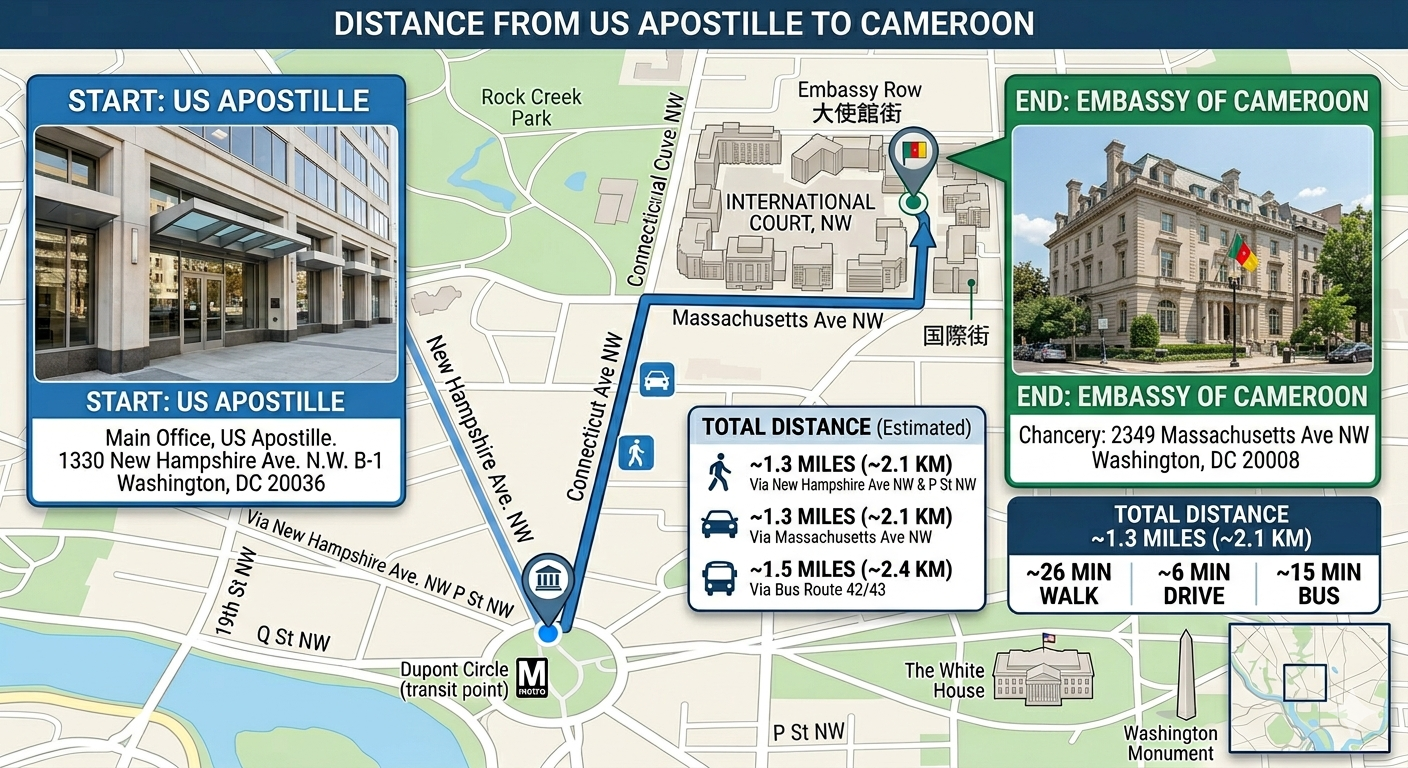 Map of Cameroon Embassy Legalization Services in Washington D.C.